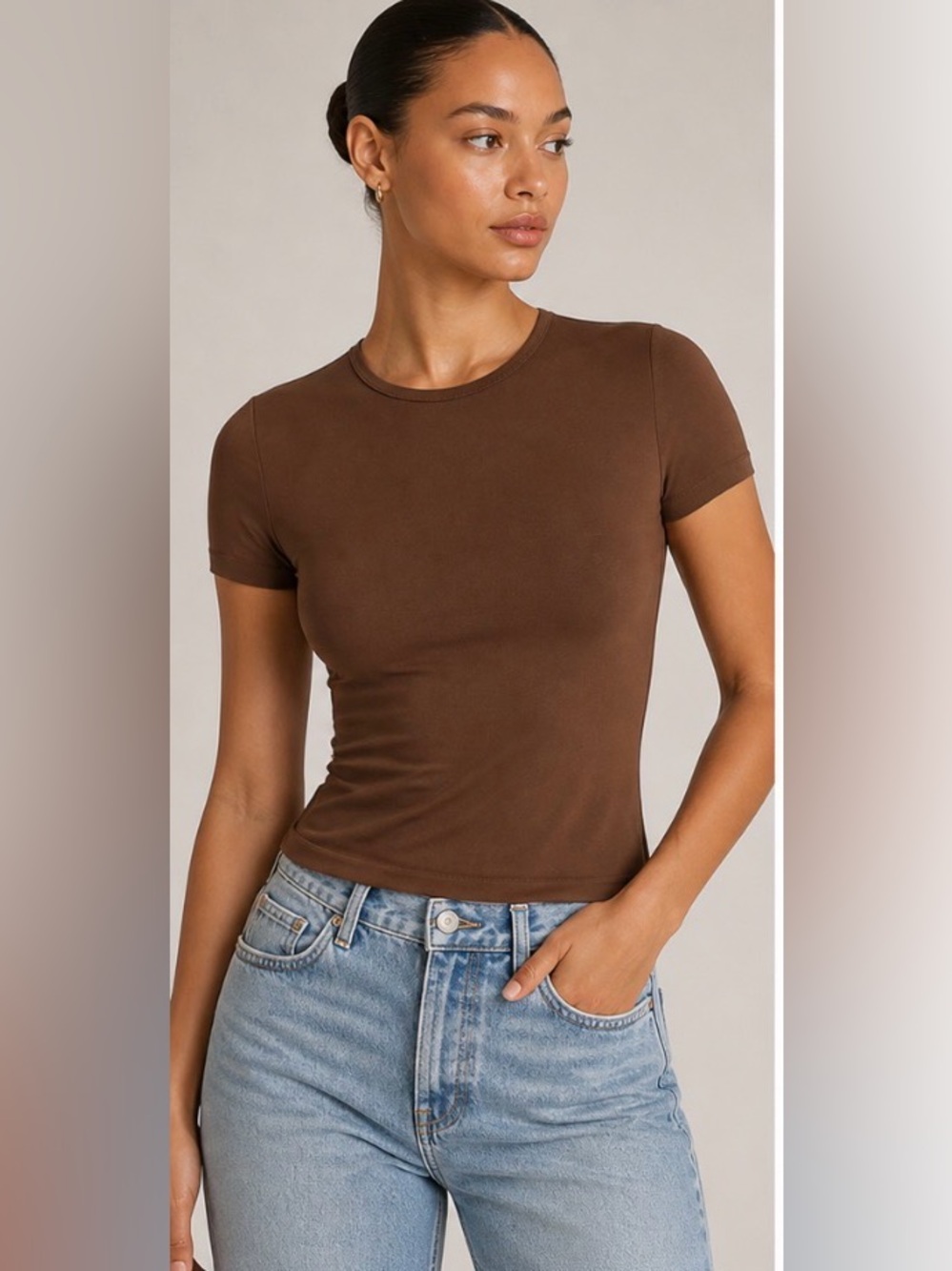Skims soft smoothing seamless crew neck tee in cocoa Brown Short-Sleeve  Top L